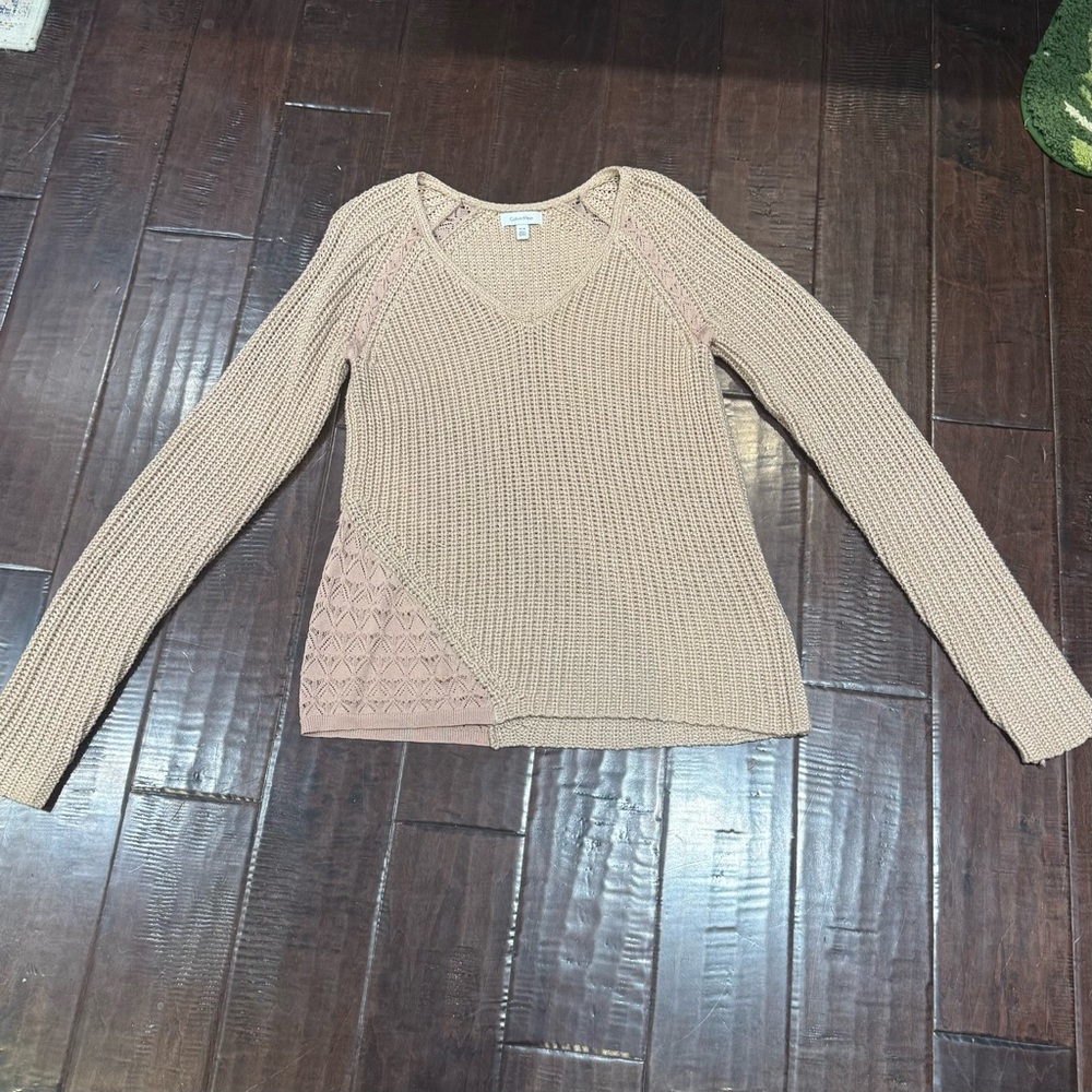 Calvin Klein Tan Knit V-Neck Sweater